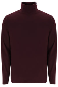 A dark burgundy long-sleeve turtleneck sweater displayed on a clean white background.