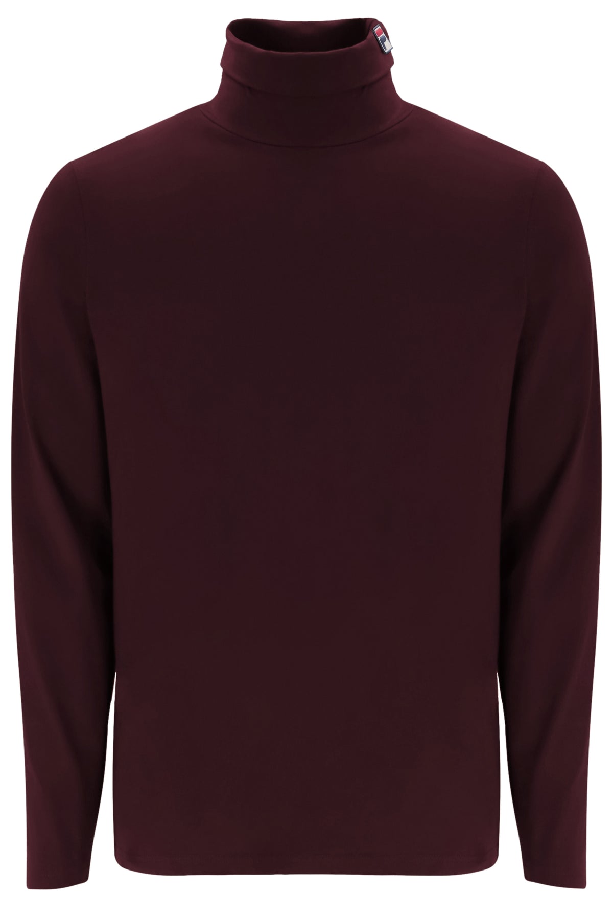A dark burgundy long-sleeve turtleneck sweater displayed on a clean white background.