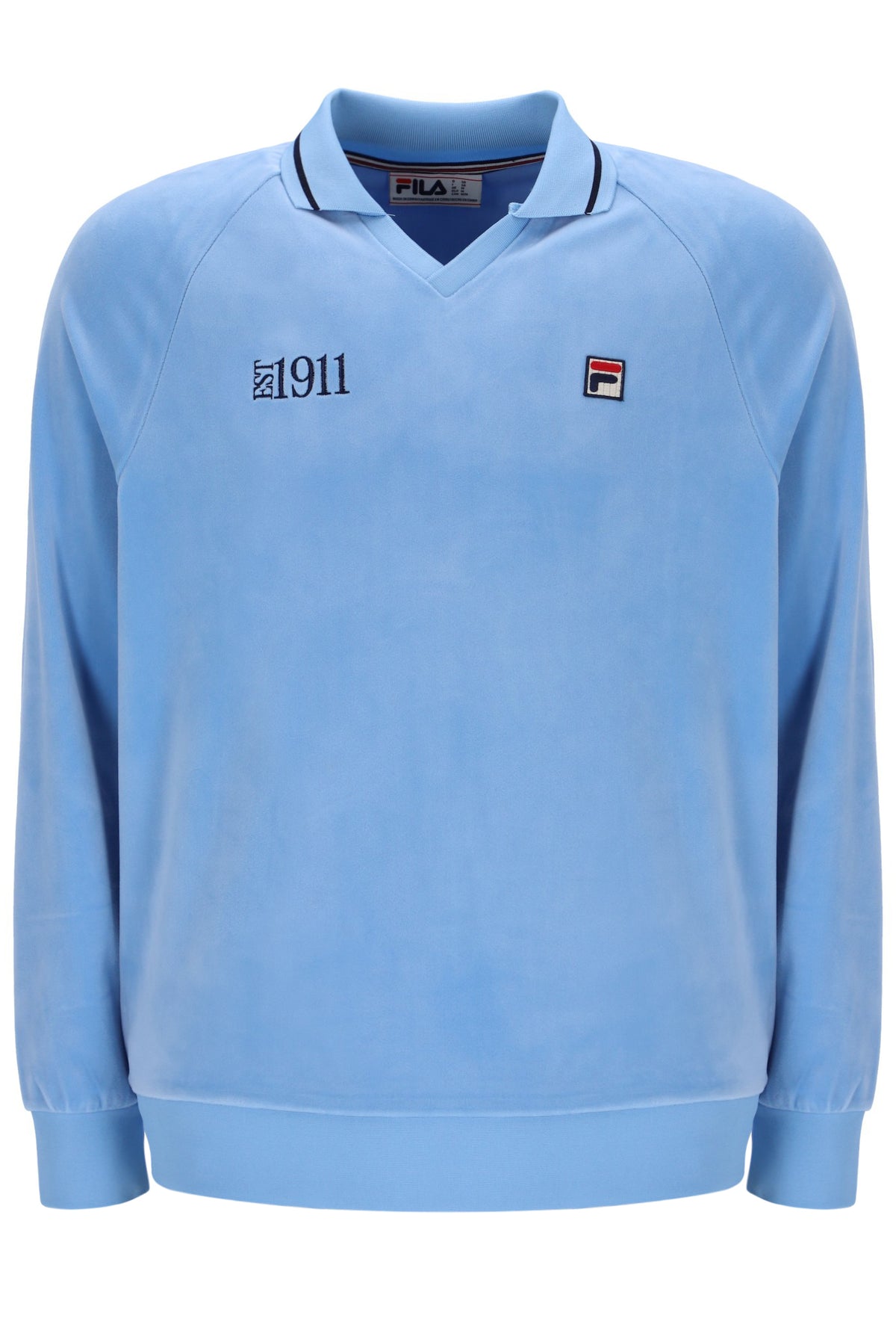Displays the Frozen 'FILA' branded Fjord Alfredo 1911 Velour Raglan Long-Sleeve Top