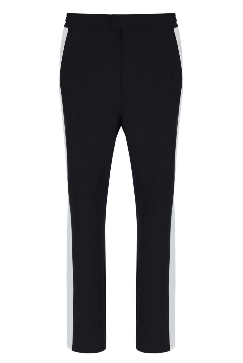 Black pants with white stripes on a white background