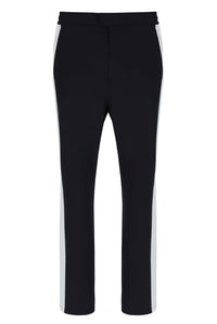 Black pants with white stripes on a white background