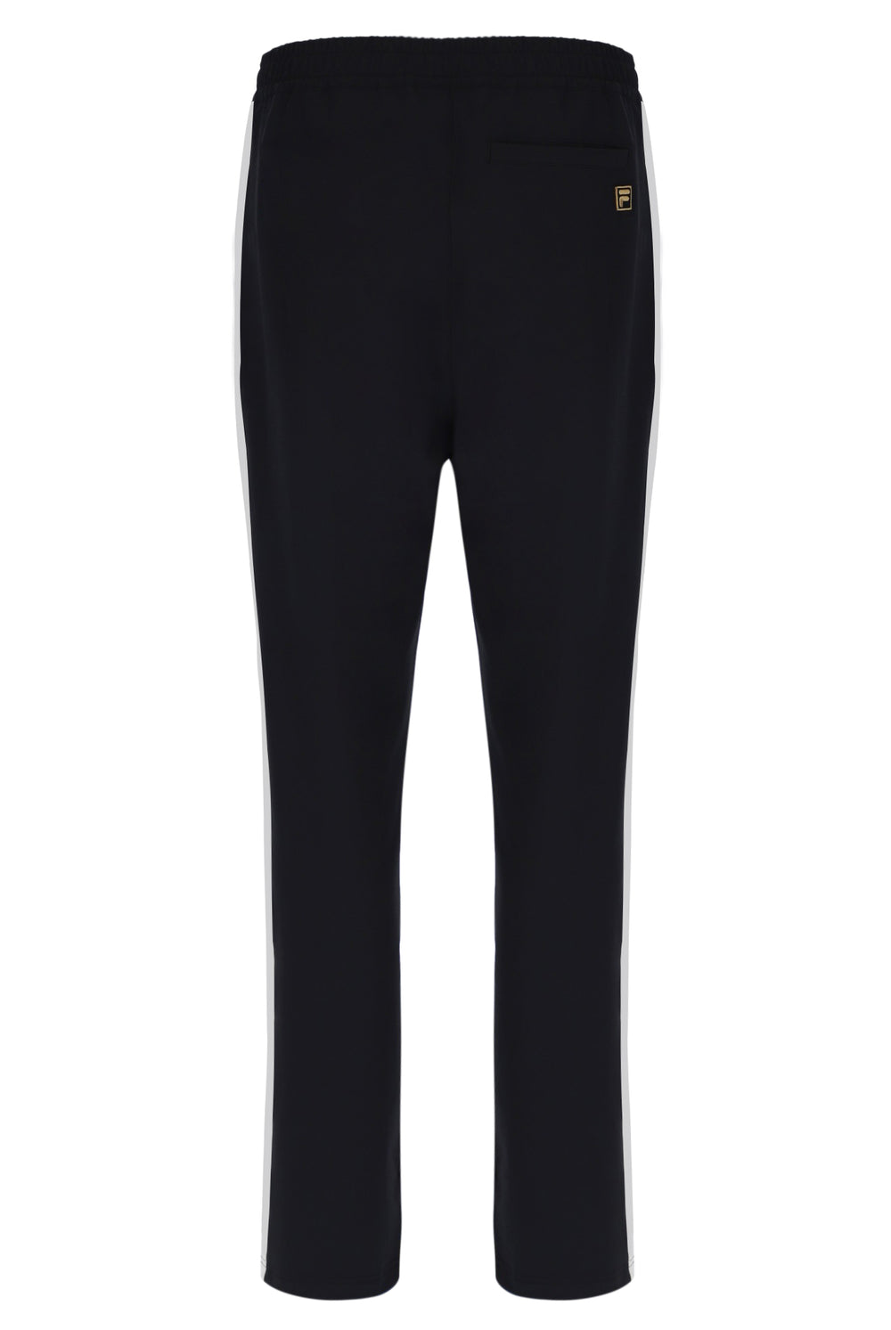 Black pants with a brand logo on a white background