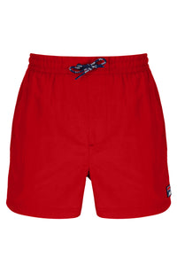 A pair of red Artoni Swim Shorts by FILA, with a drawstring waistband and a small FILA logo on the left leg.