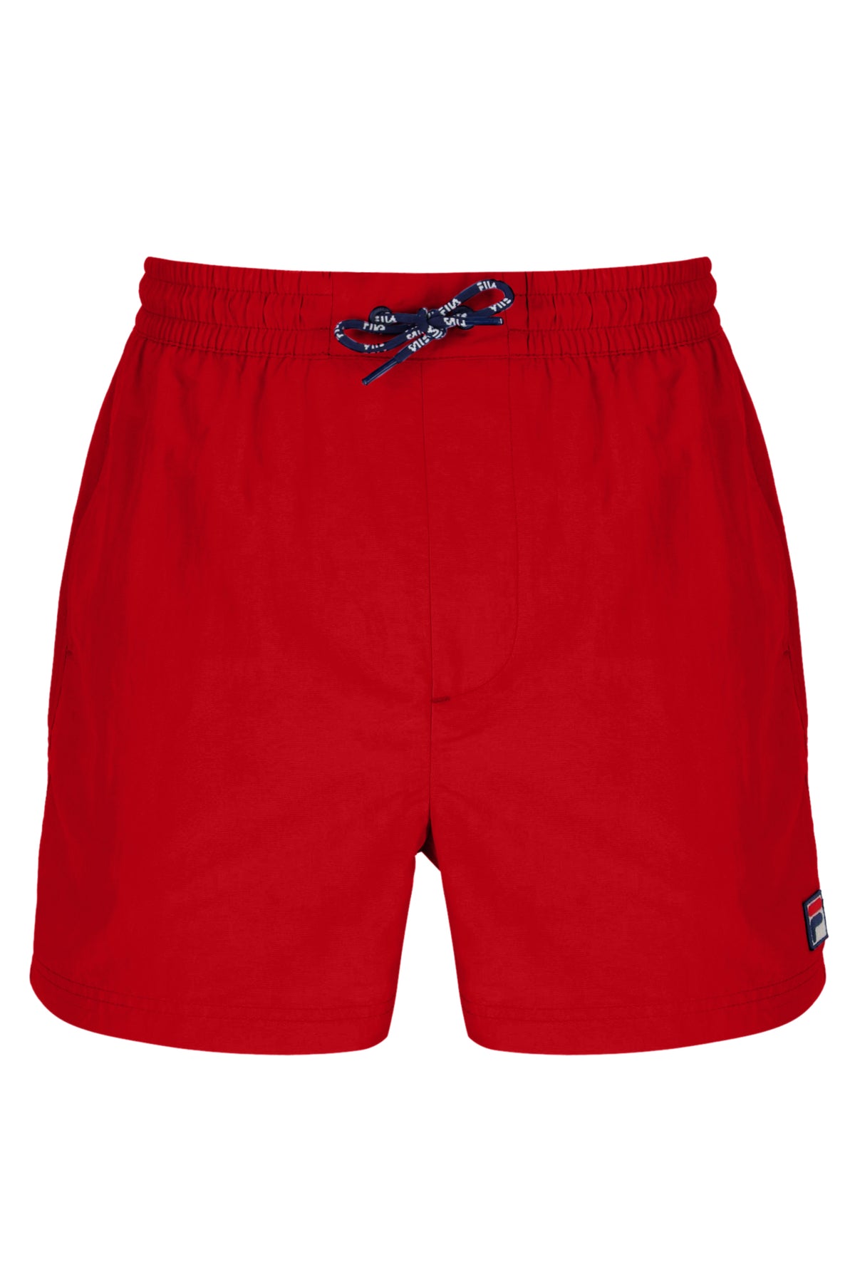 A pair of red Artoni Swim Shorts by FILA, with a drawstring waistband and a small FILA logo on the left leg.