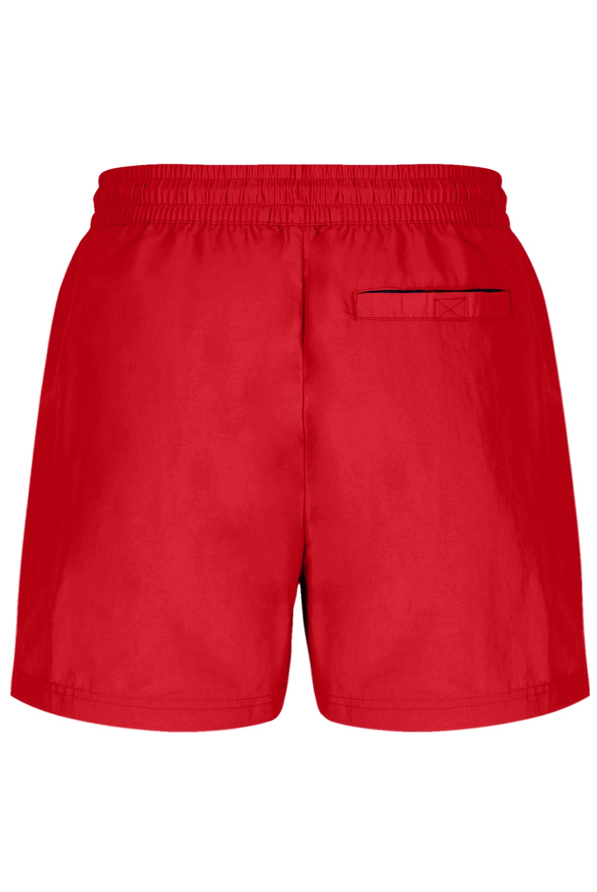 Red Artoni Swim Shorts by FILA, featuring a drawstring waistband and a back pockets.