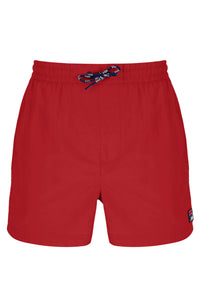 Red shorts with a small logo on a white background