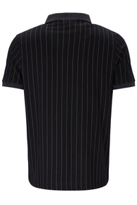 Black pinstripe shirt on a white background