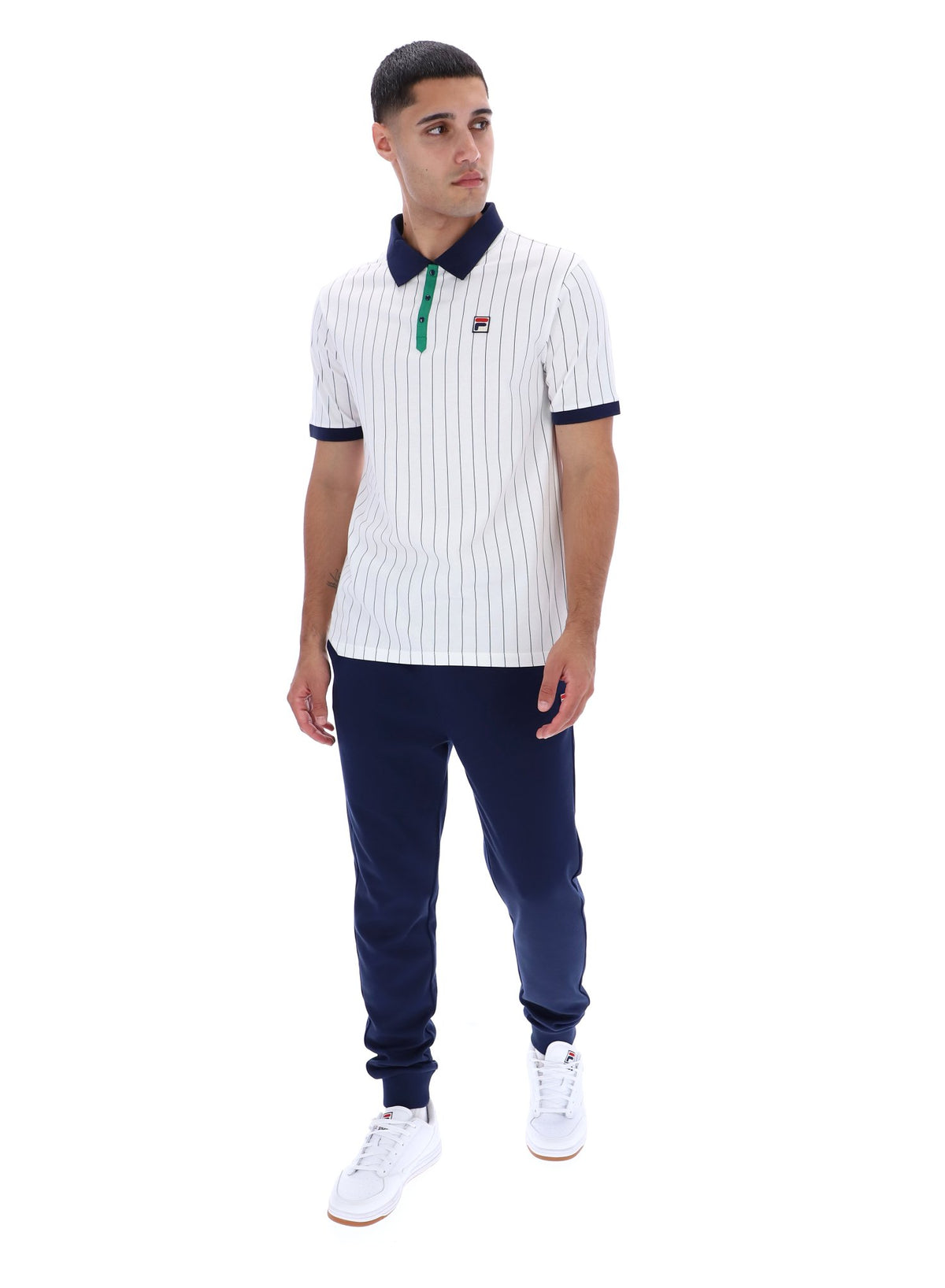 White BB1 Classic Vintage Striped Polo