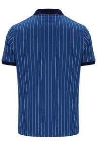 Blue pinstripe polo shirt on a white background