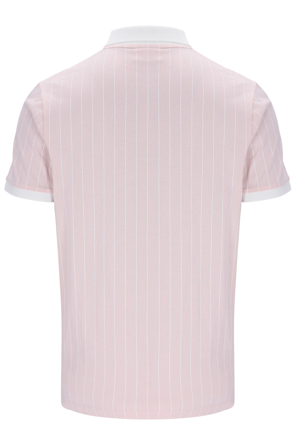 Pink pinstripe shirt with white trim on a white background