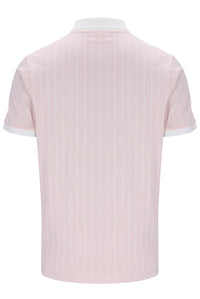 Pink pinstripe shirt with white trim on a white background