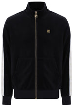 Displays the Black 'FILA' branded Bosco Velour Track Top