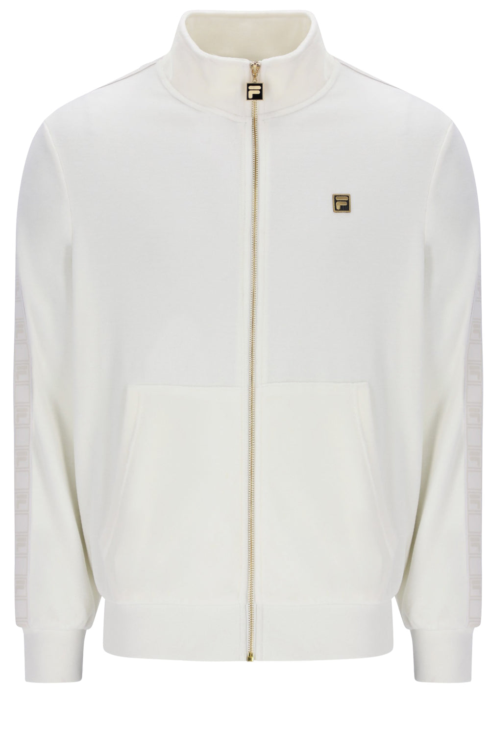 Displays the White 'FILA' branded Down Bosco Velour Track Top
