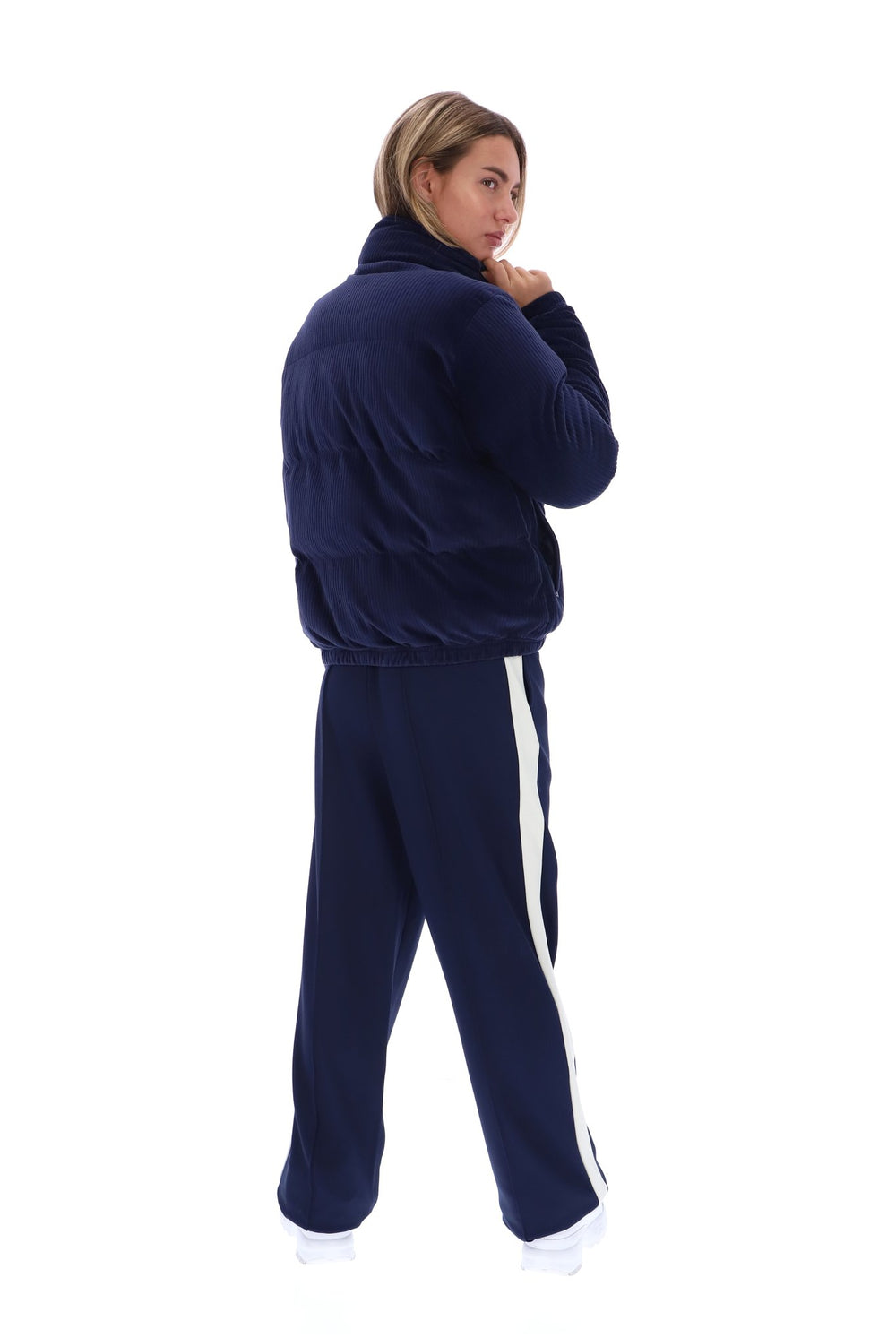 Fila Navy Brandy Cosy Ribbed Velour Puffa Jacket