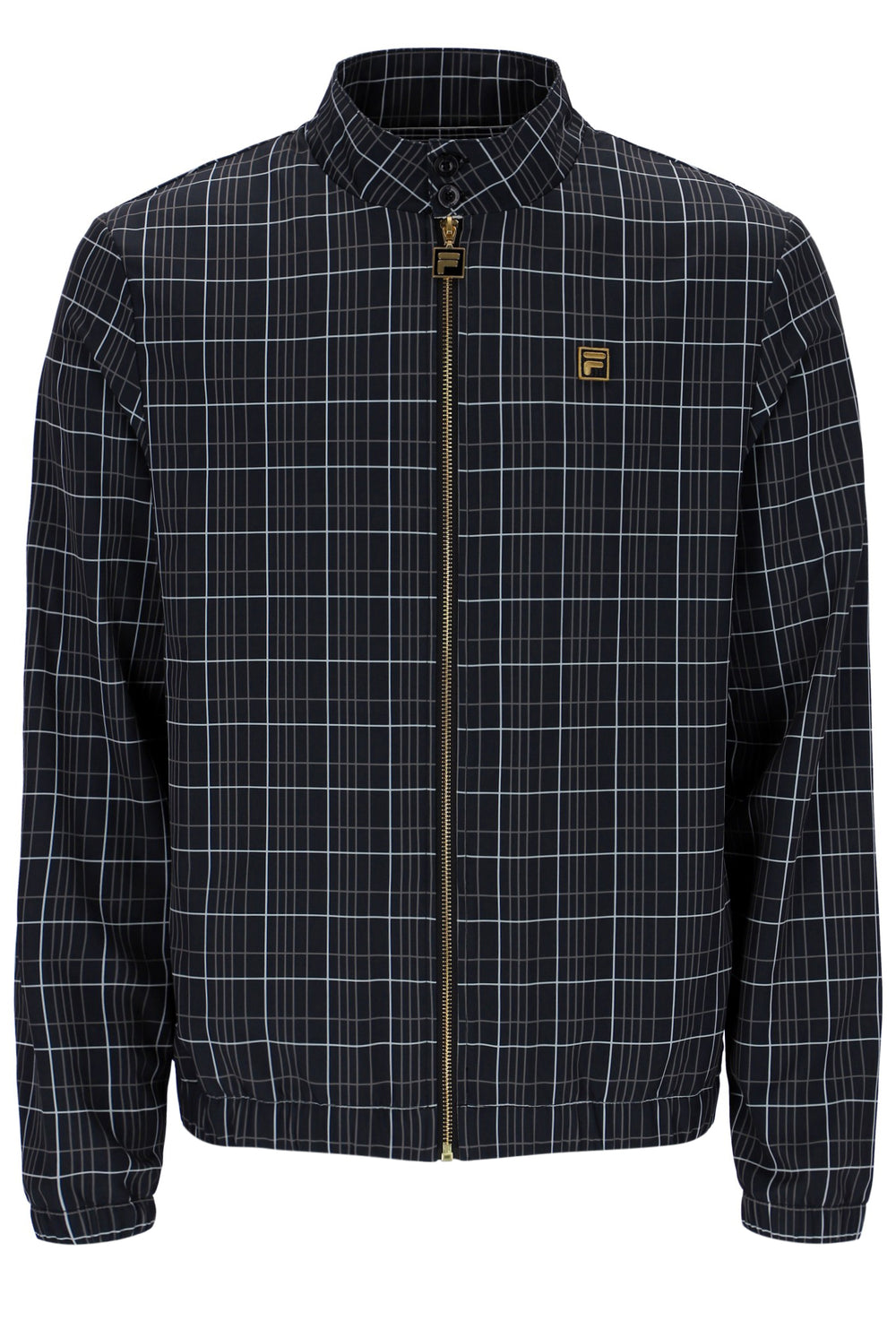 Black Brio Printed Check Biker Neck Jacket
