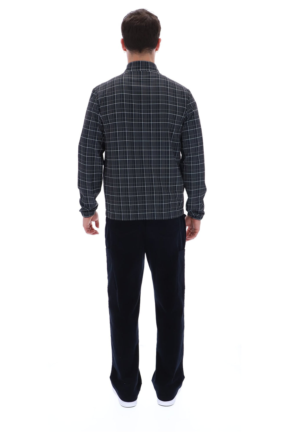 Black Brio Printed Check Biker Neck Jacket
