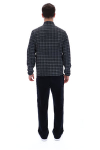 Black Brio Printed Check Biker Neck Jacket