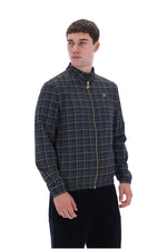 Black Brio Printed Check Biker Neck Jacket