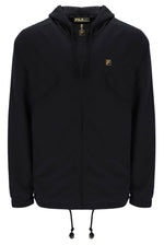 Black jacket with a brand logo on a white background