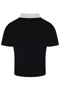 Displays the Black & Gardenia 'FILA' branded Callie Fitted Iconic Polo