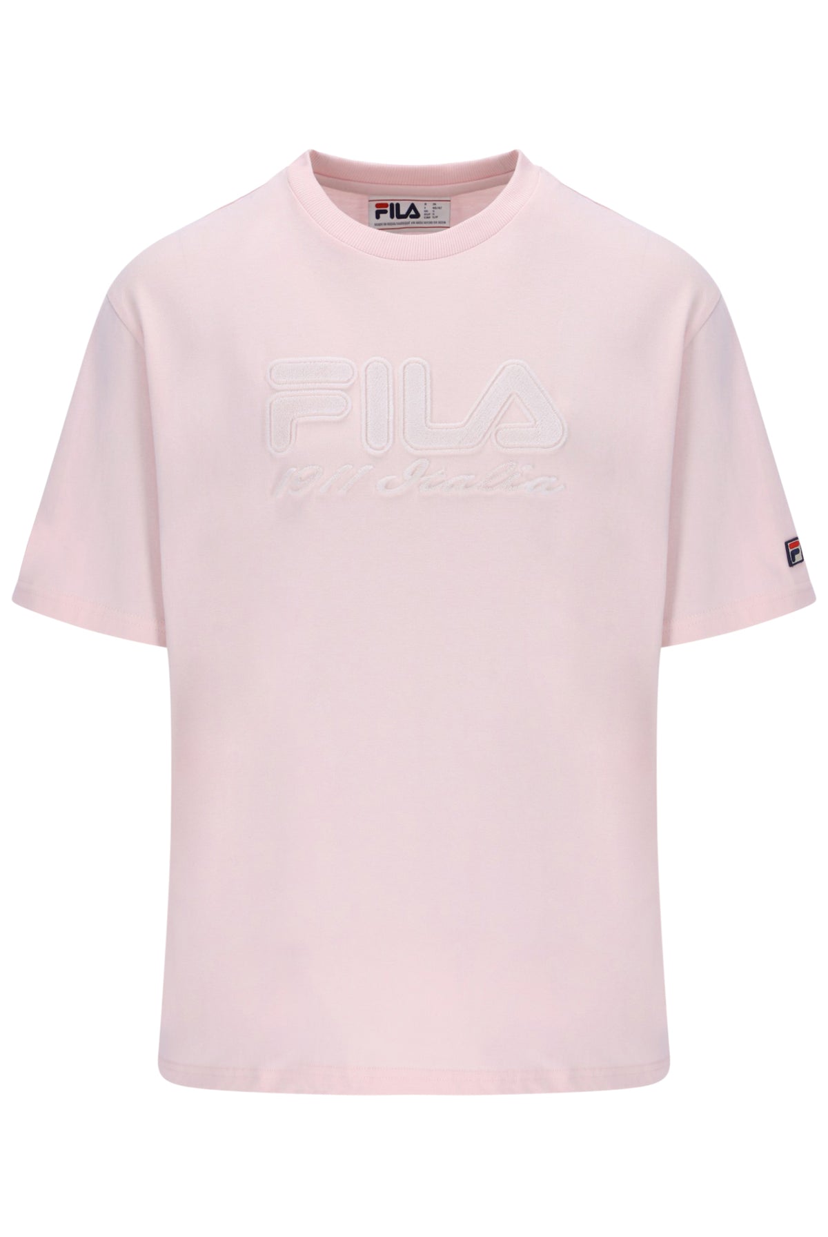 Displays the Pale Lilac 'FILA' branded Carly Boyfriend T-Shirt