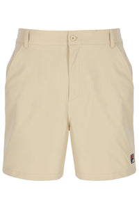 Displays the Classic Beige 'FILA' branded Caruso Chino Shorts