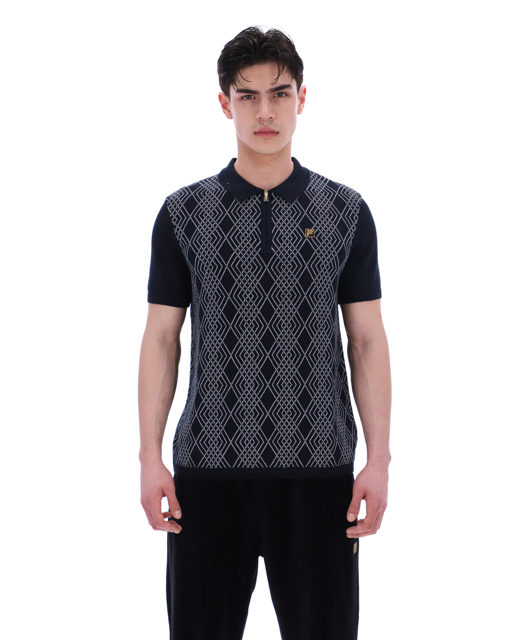 Castello Jacquard Knitted Polo with Zip