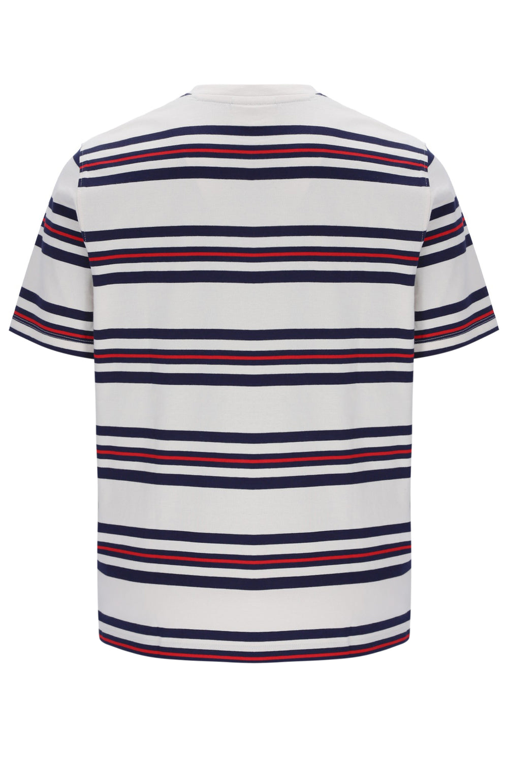 Striped t-shirt with red and blue stripes on a white background