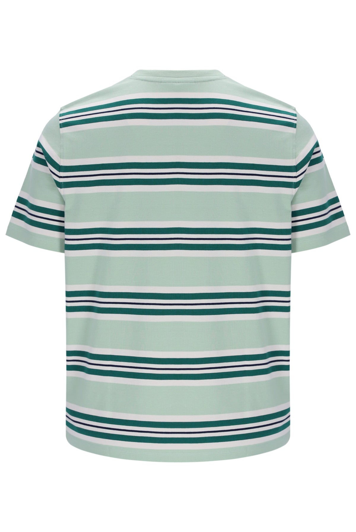 Green and white striped t-shirt on a white background