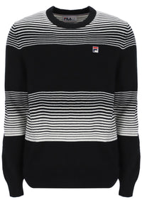 Displays the Black 'FILA' branded Connor Striped Knit Crew Neck