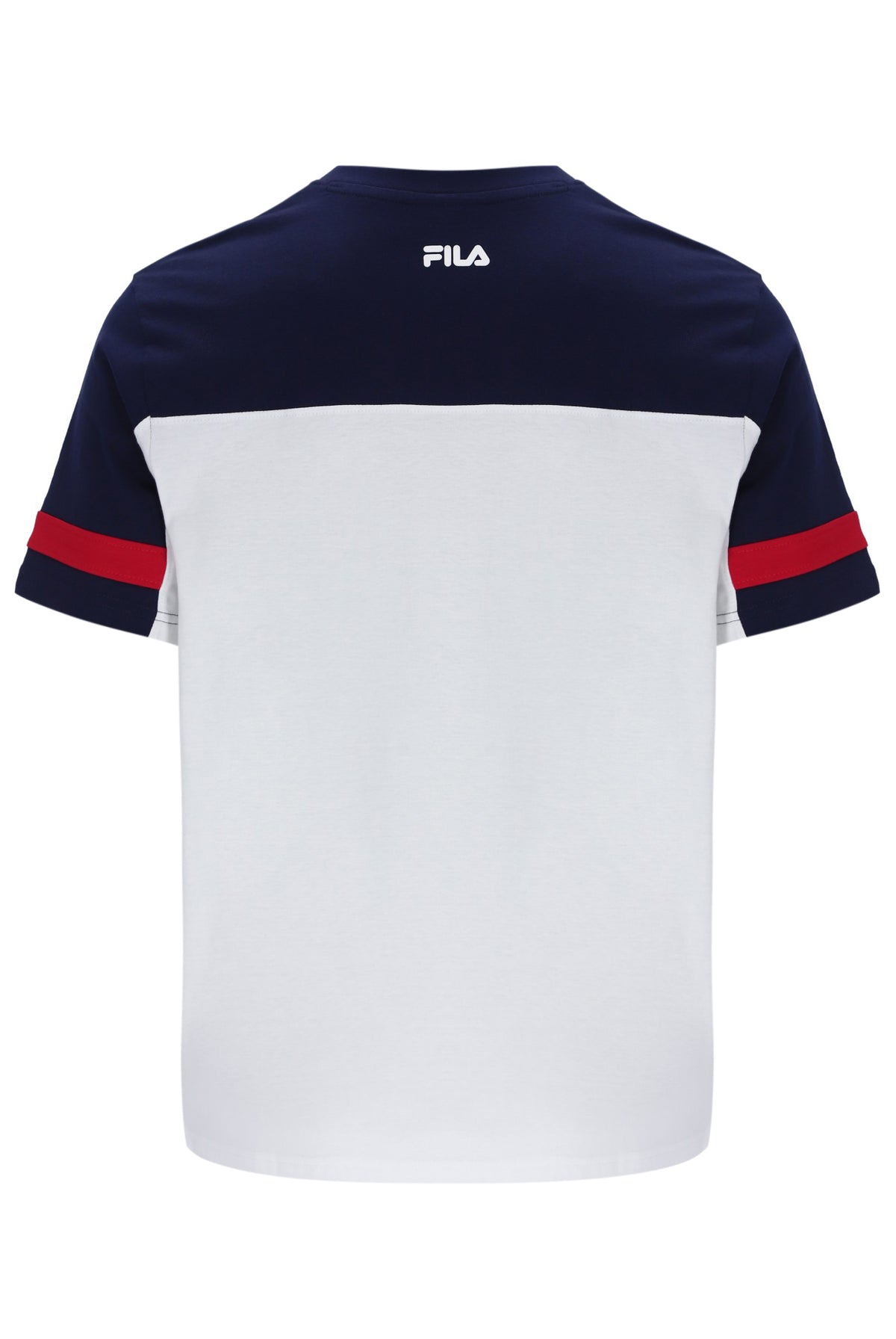 Displays the White 'FILA' branded Damon Cut and Sew Tee