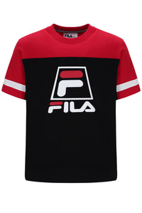 Displays the Black 'Fila' branded Damon Cut and Sew Tee