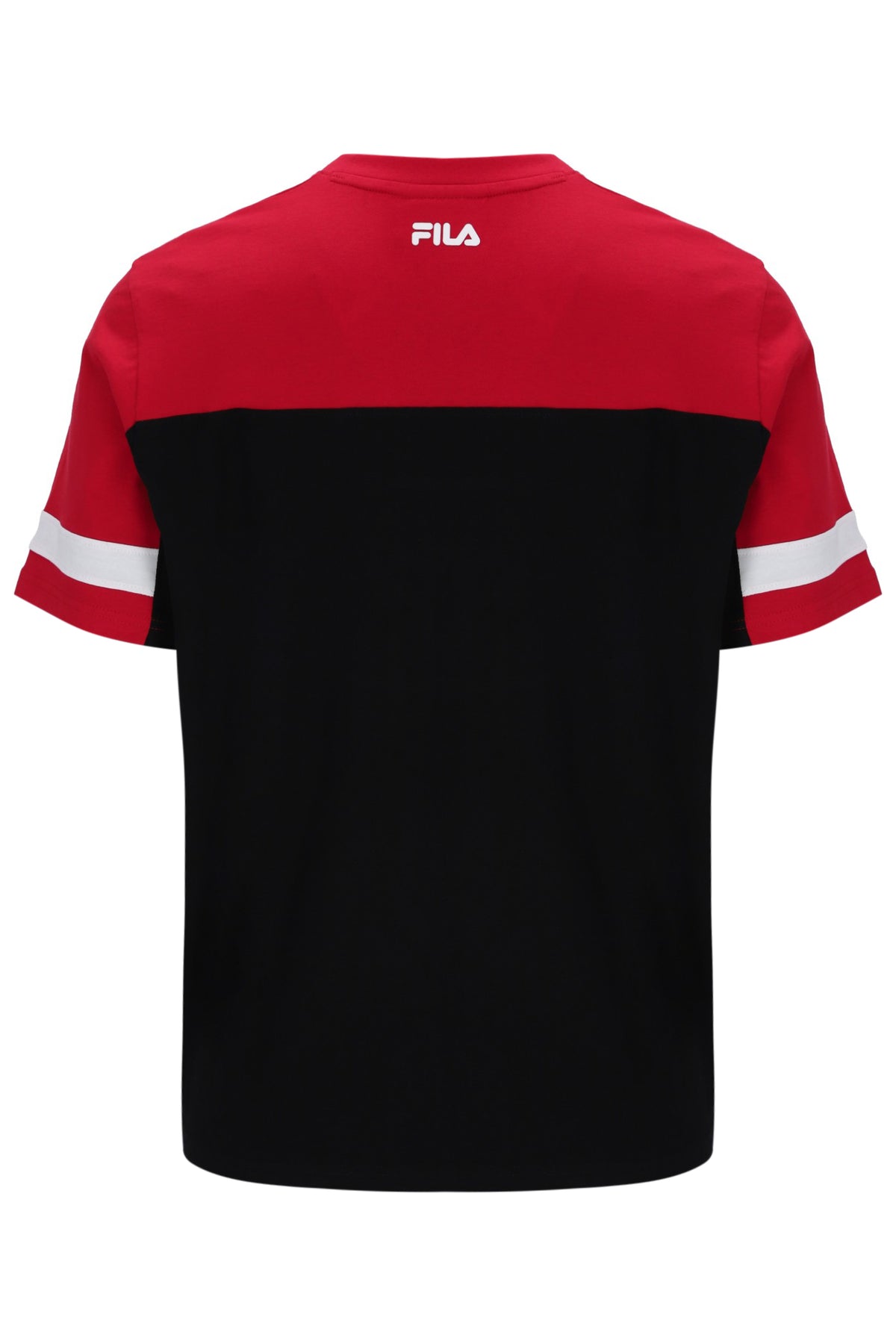 Displays the Black 'Fila' branded Damon Cut and Sew Tee
