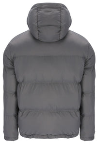 Displays the Gunmetal 'FILA' branded Desmond Hooded Puffer
