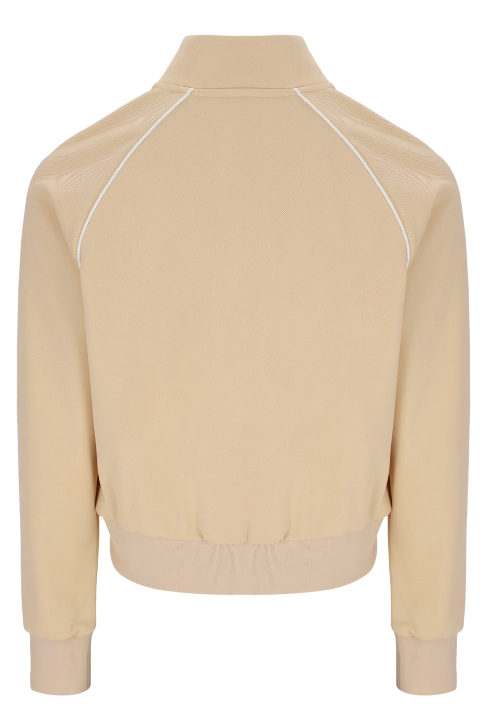 Beige jacket with white piping on a white background