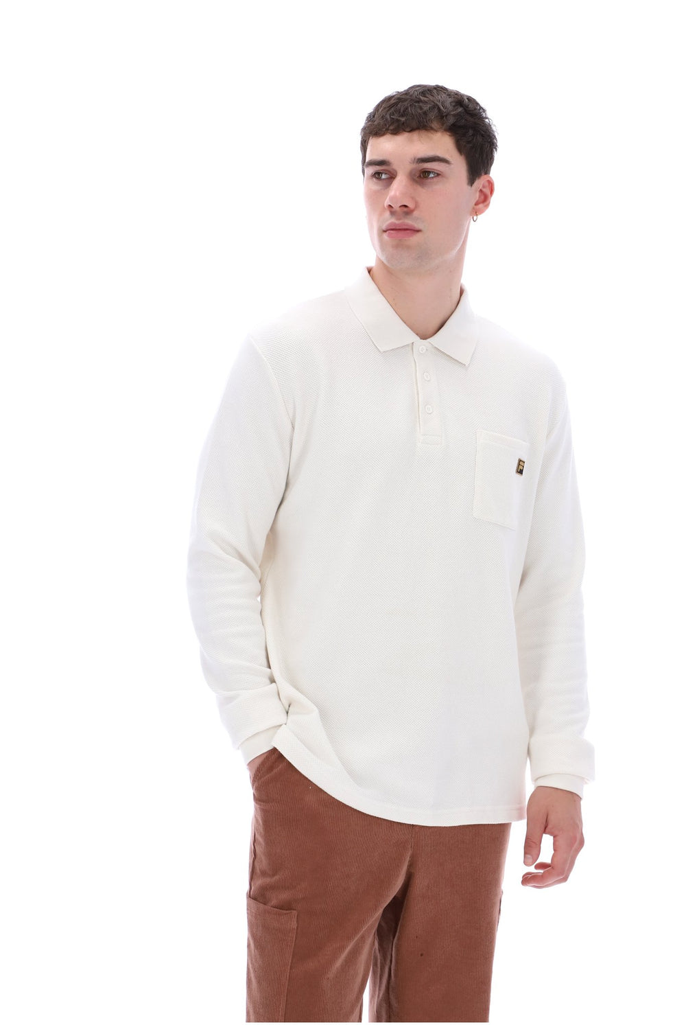 White Down Dino Long Sleeve Polo
