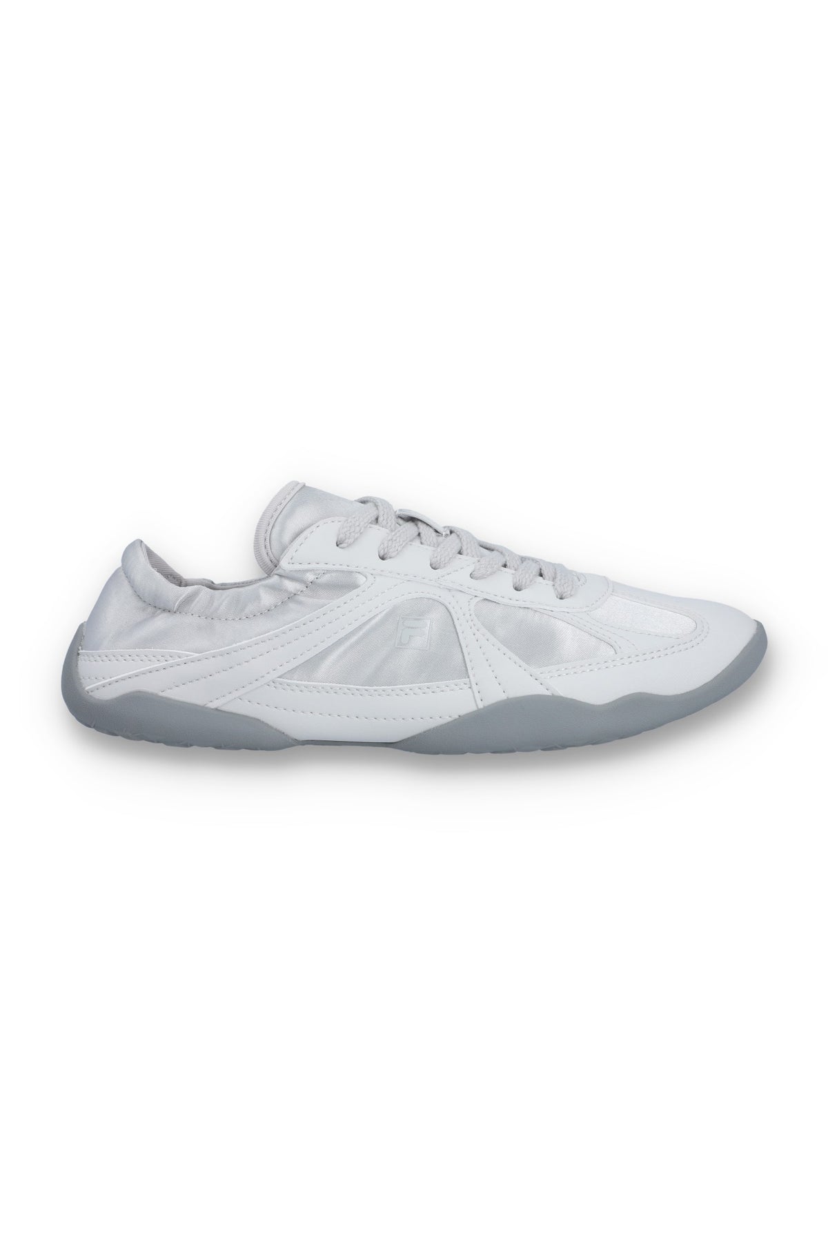White and silver Fila glio sneaker on a white background