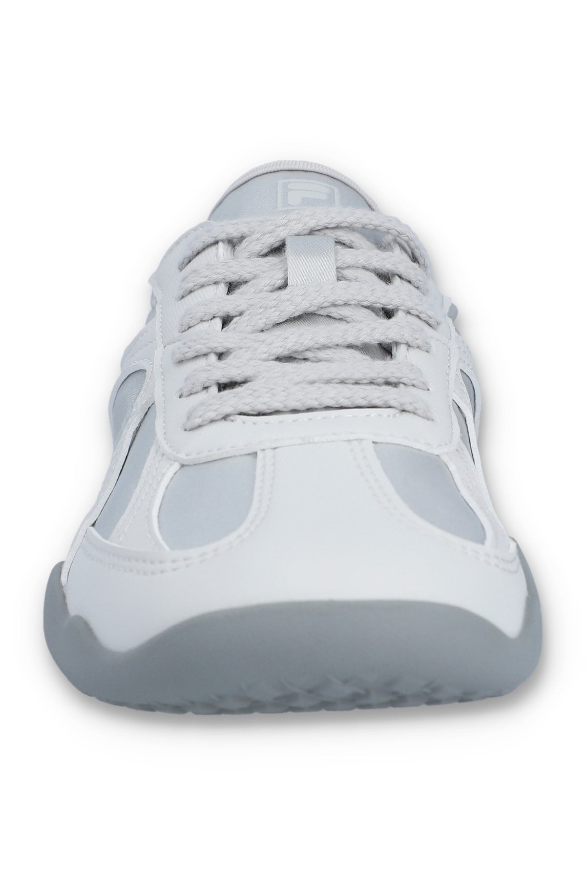 White and silver Fila glio sneaker on a white background