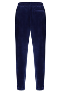 Displays the Navy 'Fila' branded Eddie 2 Velour Track Pant