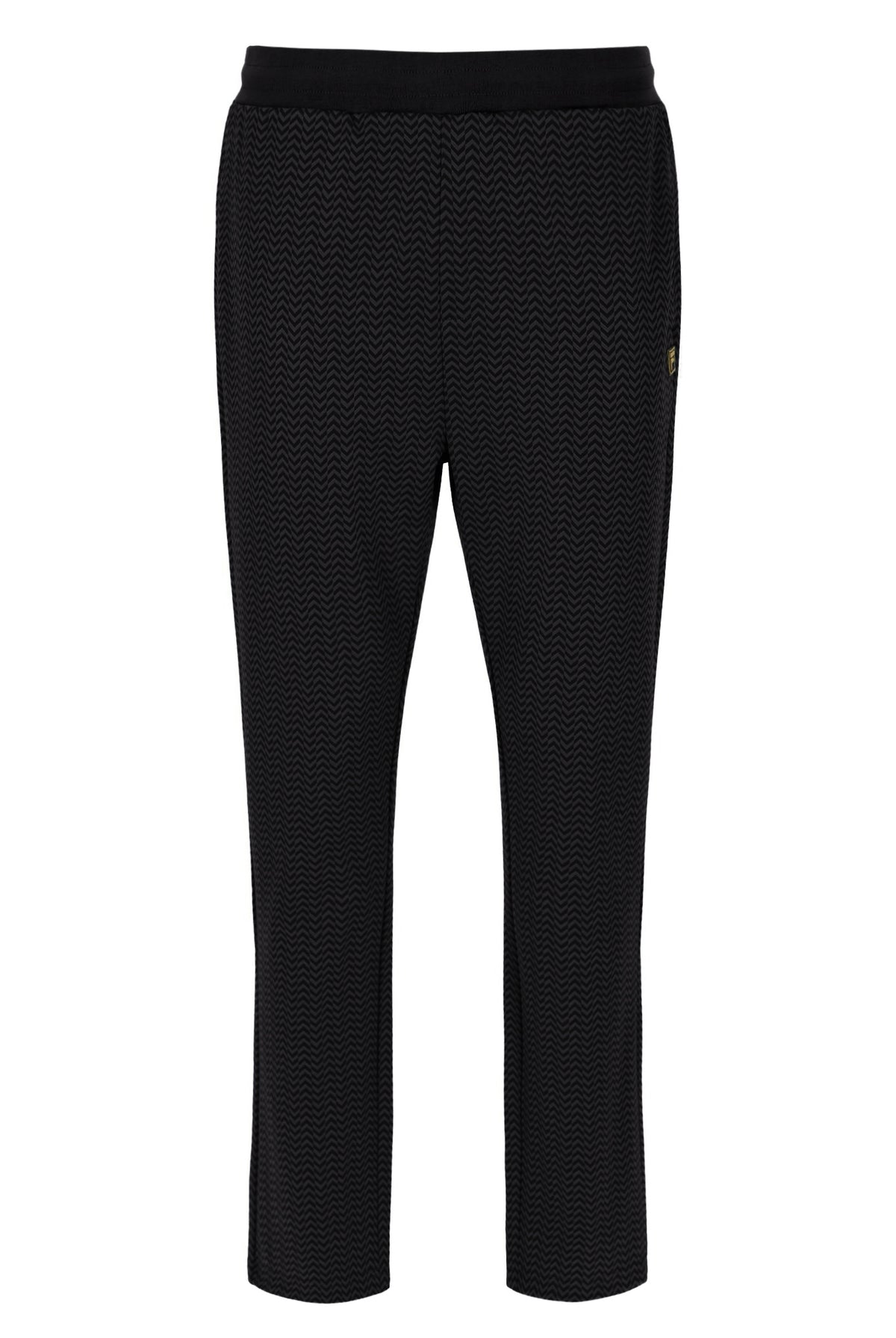Black textured pants on a white background