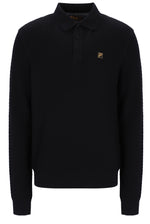 Displays the Black 'FILA' branded Elia Brick Knit Long Sleeve Polo
