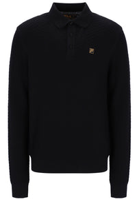 Displays the Black 'FILA' branded Elia Brick Knit Long Sleeve Polo