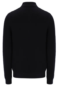 Displays the Black 'FILA' branded Elia Brick Knit Long Sleeve Polo
