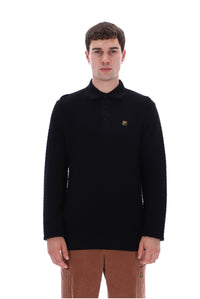 Black Elia Brick Knit Long Sleeve Polo