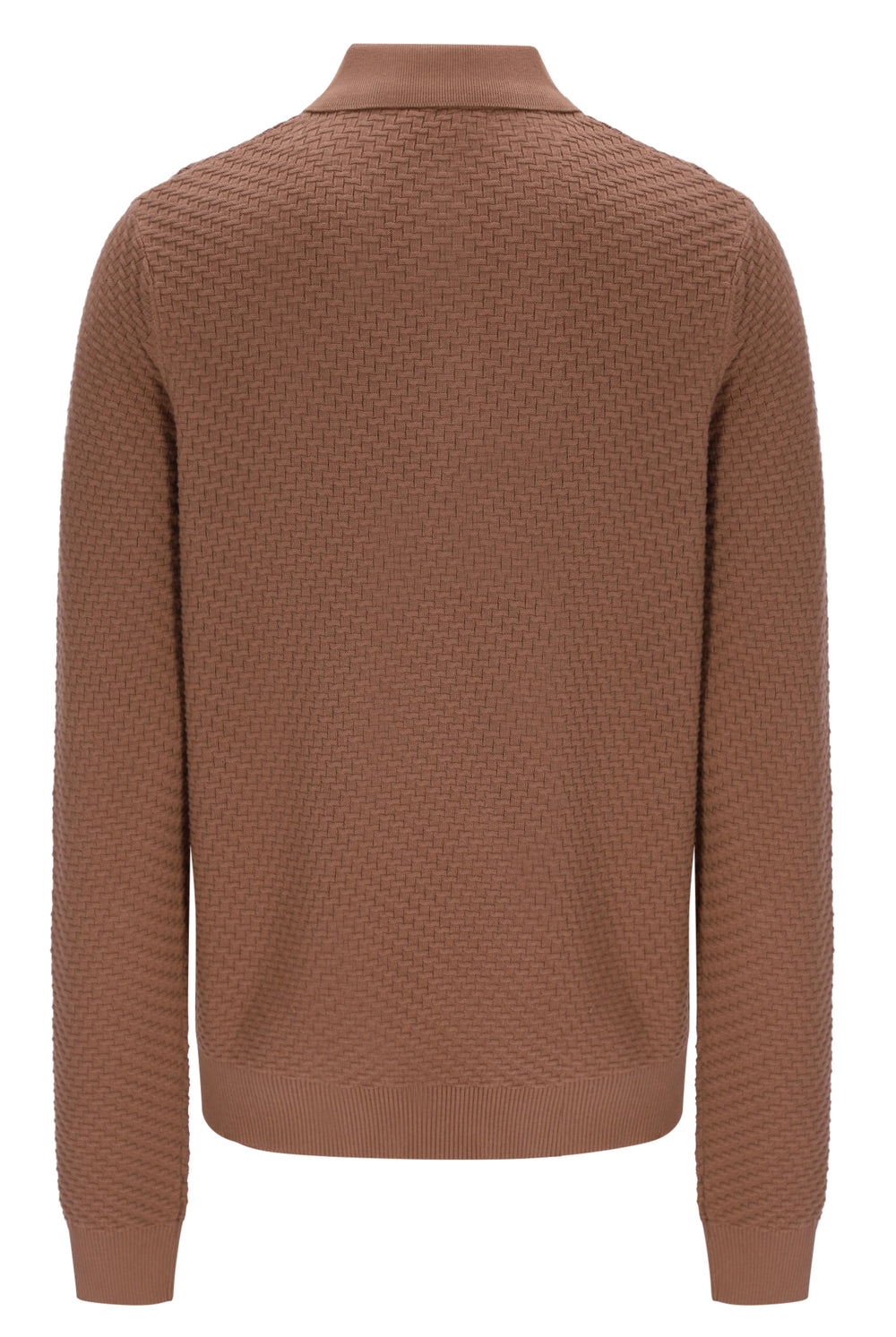 Displays the Raw Umber 'FILA' branded Elia Brick Knit Long Sleeve Polo