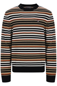 Displays the striped 'FILA' branded Elias Knitted Stripe Crew