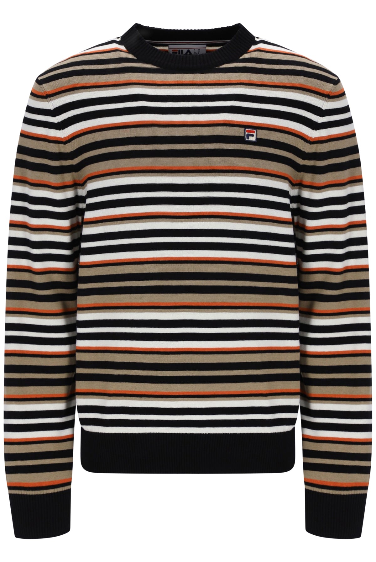 Displays the striped 'FILA' branded Elias Knitted Stripe Crew