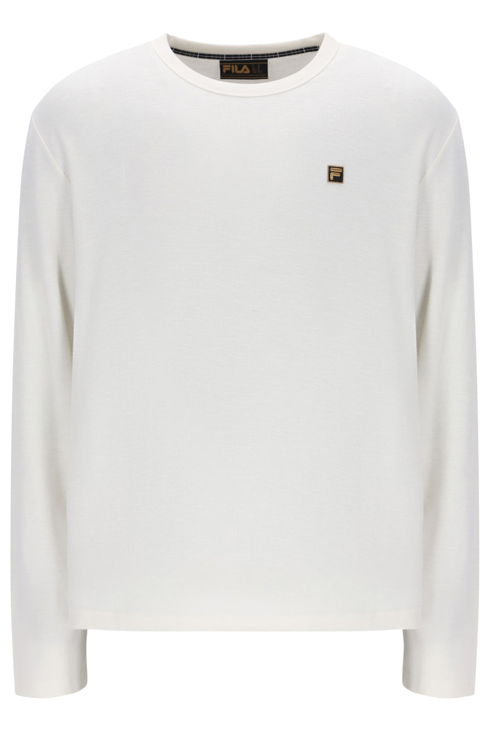 Displays the White 'FILA' branded Down Elio Long Sleeve Slub T-Shirt