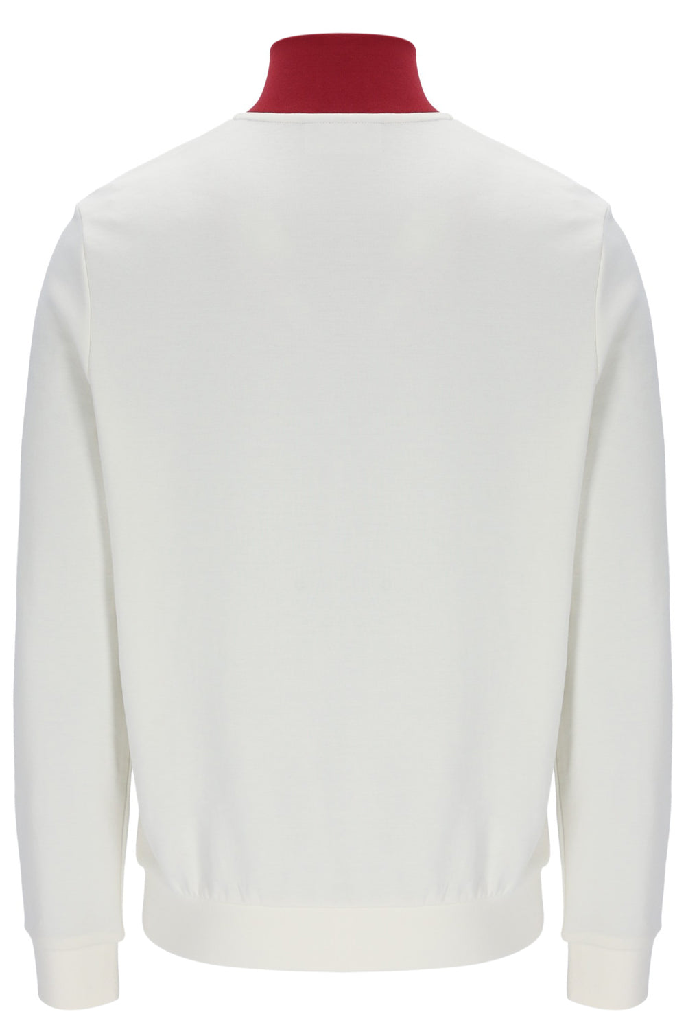White sweater with a red turtleneck on a white background