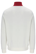 White sweater with a red turtleneck on a white background